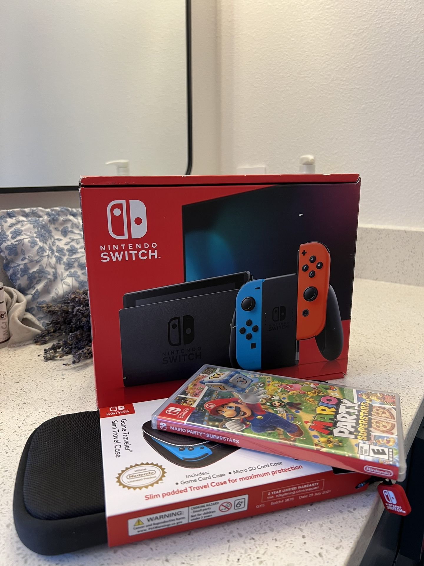 Brand New Nintendo Switch with FREE Mario Party Superstars Game and Case!