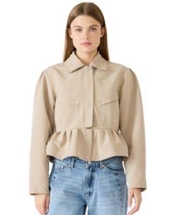 Beige Cropped Peplum Jacket