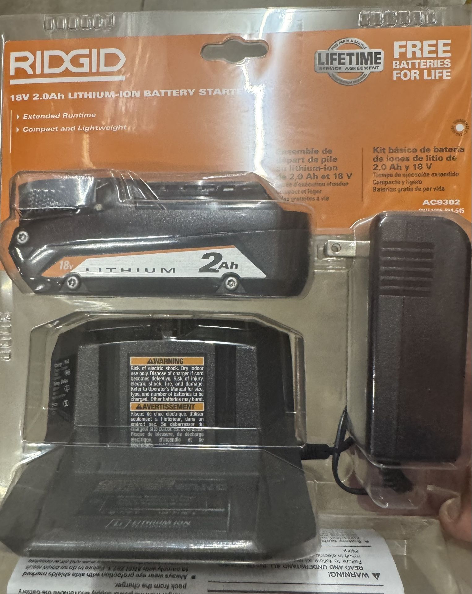 New Rigid 18v 2.0ah Lithium ion Battery starter Kit
