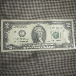2 Dollar Bill. 2009 Fancy Serial Number 2 Triples  L (contact info removed)5 A