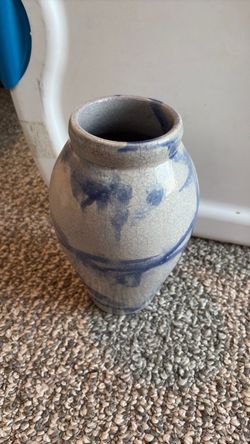Vintage Blue and White Stoneware Crock Vase