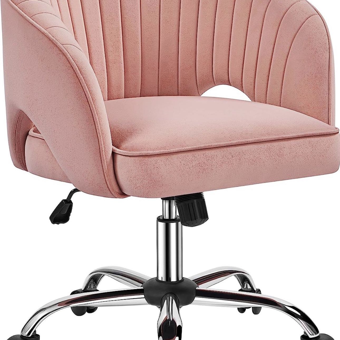 Home Office Chair Velvet Desk Chair, Upholstered Modern Swivel Chair with Tufted Barrel Back, Rolling Wheels for Office, Study, Vanity, Bedroom Pink 5