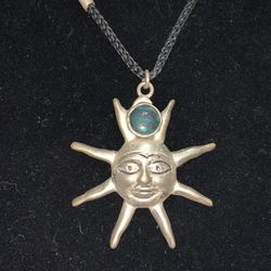 Silver Metal Sun Pendant Necklace With Stone Accent 