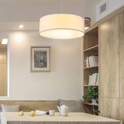 Drum Pendant Light - White Fabric Shade