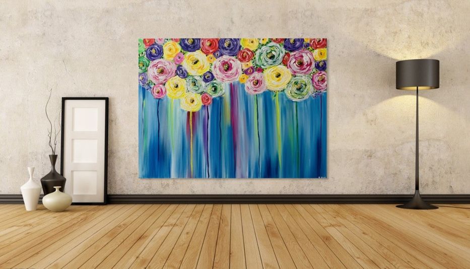 New canvas painting colorful floral flowers