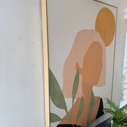 Large Painting With White Oak Framed, Boho Canvas Wall Art