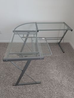 L-Shaped Glass Top Computer Desk