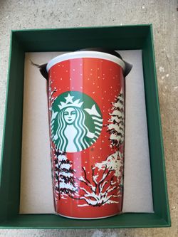 Starbucks Double Wall Christmas Tree Double Walled Ceramic Travel Mug