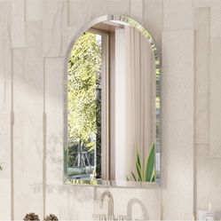 New 24" x 36" Bathroom Wall Mirror with Beveled Edge, Decorative Frameless Arch, 1/4”Shatterproof