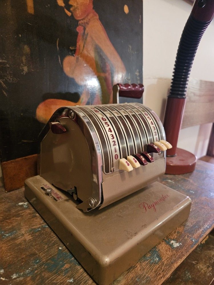 Vintage Midcentury Old Metal PAYMASTER machine In Pink