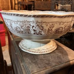 Antique Furnival Ironstone Transferware Pedestal Punch or Fruit Bowl Large Rare