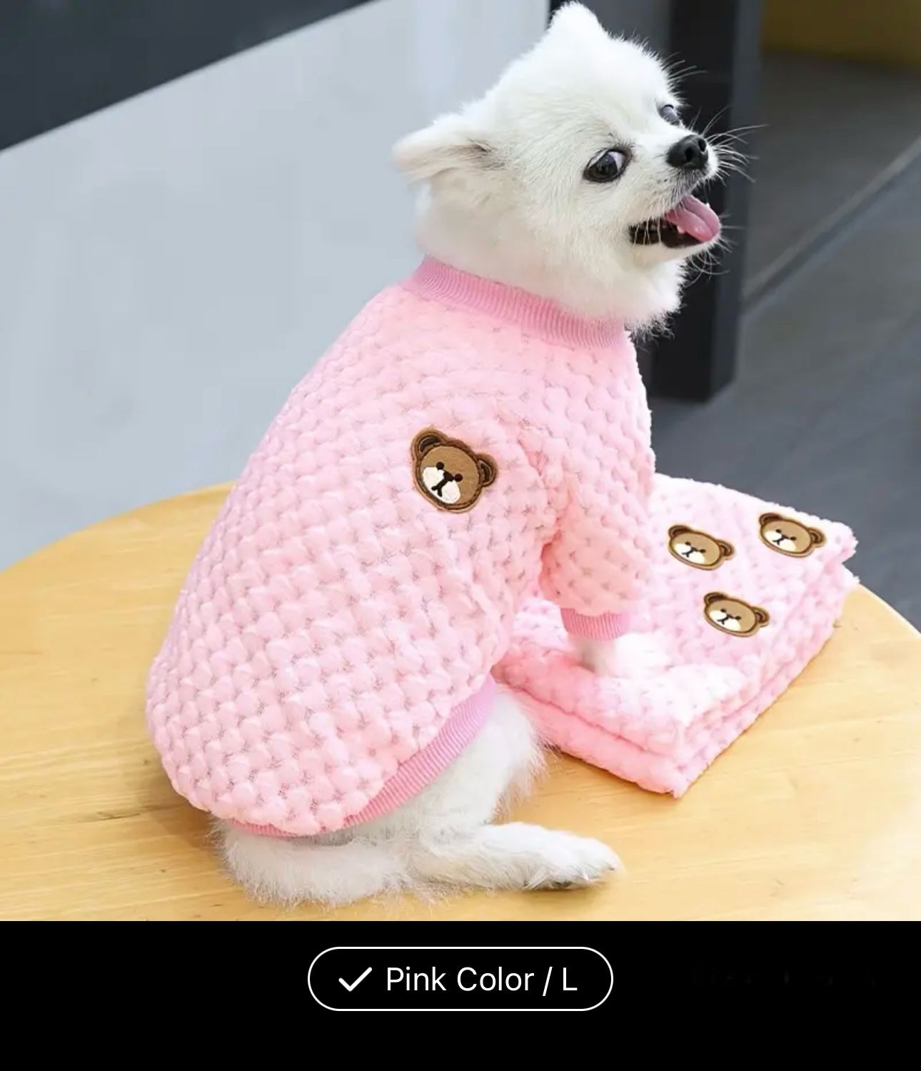 NWT AD Warm Fleece Pet Sweater With Bear Pattern For Small And Med Dogs Pink L
