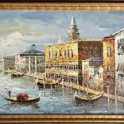 Venetian Canal Oil Painting – Framed ✨ Offers around $200