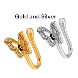 Butterfly Nose Ring (2 pack) Gold and Silver Fake Nose Ring Fashion Gift Jewelry