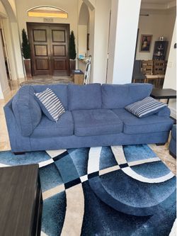 Beautiful Blue Sofa with Oversized Accent Chair and Ottoman- Excellent Condition