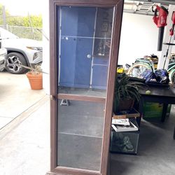 Tall Curio Cabinet Glass Shelves Lights Dark Wood