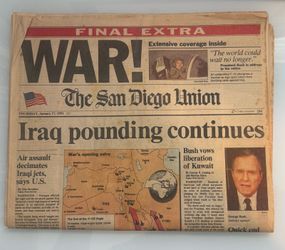 San Diego Union Jan 17 1991 WAR! Gulf War Iraq Desert Storm Final Extra Complete