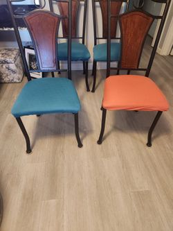 Set of 4 Metal Dining Chairs with Wood Backs