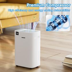4500 Sq.Ft 52 Pints Dehumidifier for Basement and Home with Drain Hose & Water Tank, 3 Smart Modes, Humidity Control, Auto Defrost, 24H Timer