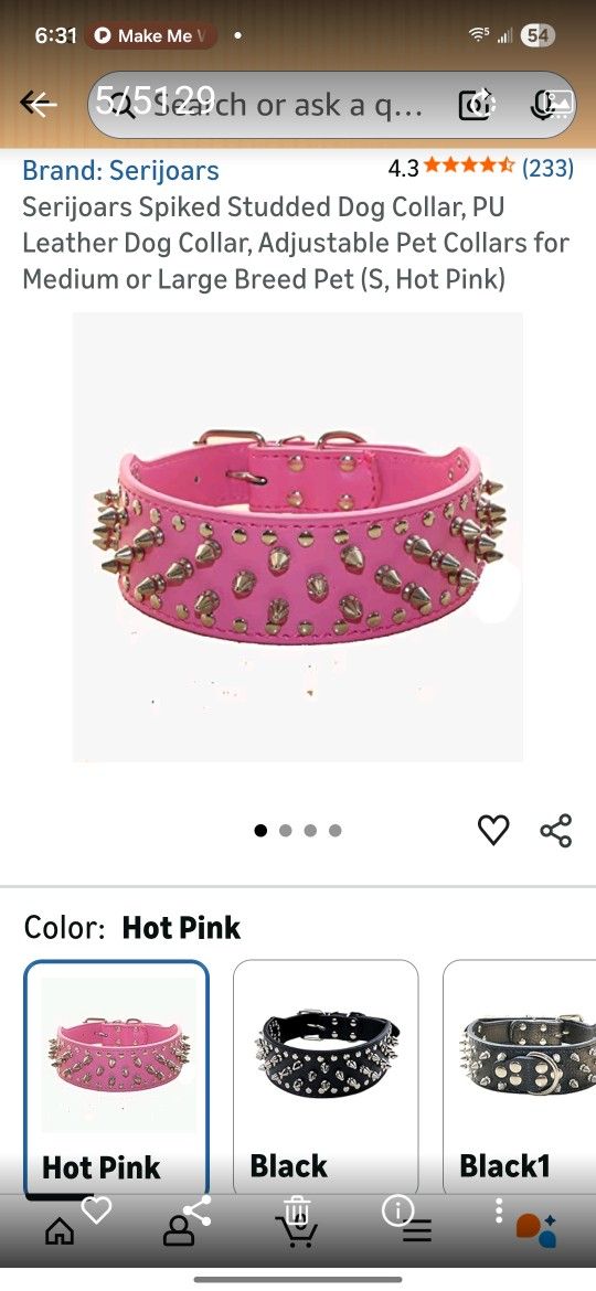Spiked Studded Dog Collar Small/Medium Dogs (Pink)