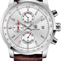 BENYAR Chronograph Date Genuine Leather Band Men Military Quartz Wrist Watch