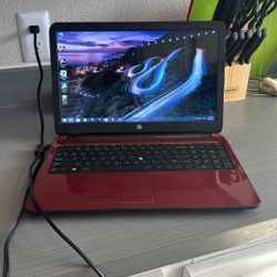 Red HP laptop 
