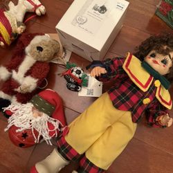 Christmas Vintage Clown , Carousel Head, Teddy Bear,  Bell 