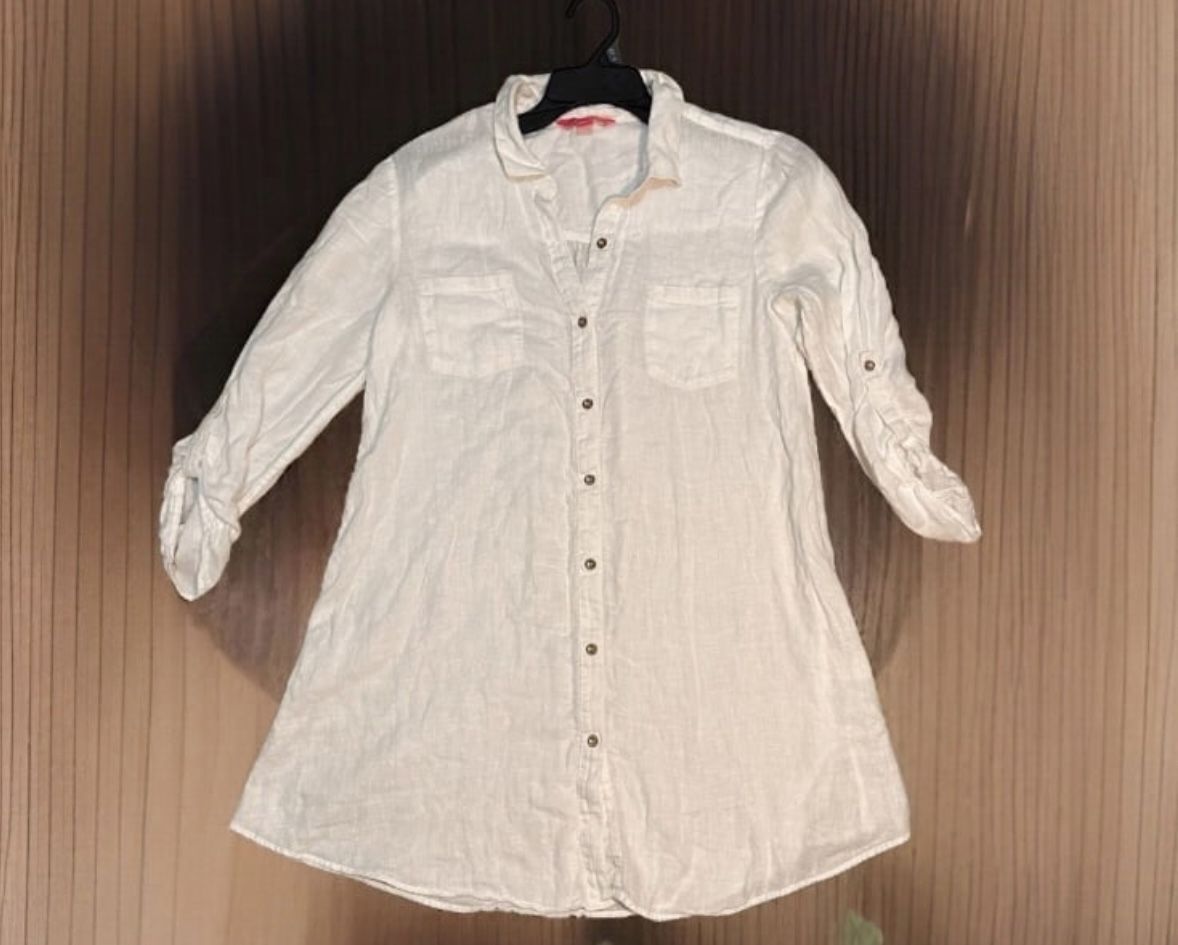 Lily Pulitzer 100% Linen Shirt Dress Women’s Size Medium Tunic White Linen