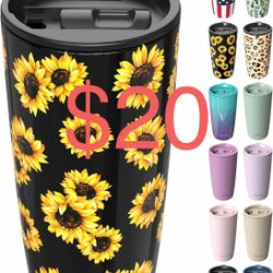 TILUCK 20 oz Tumbler, Vacuum Insulated Stainless Steel Coffee Mug with BPA Free Lid, Double-Walled Travel Tumbler for Cold and Hot Drinks（20oz，Sunflow