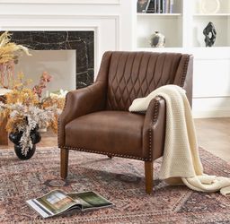 Unwell Dark brown genuine leather accent chair