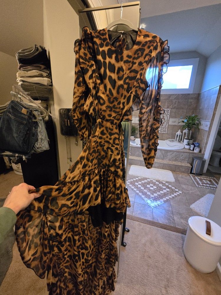High Low Animal Print Dress, Open Back XS