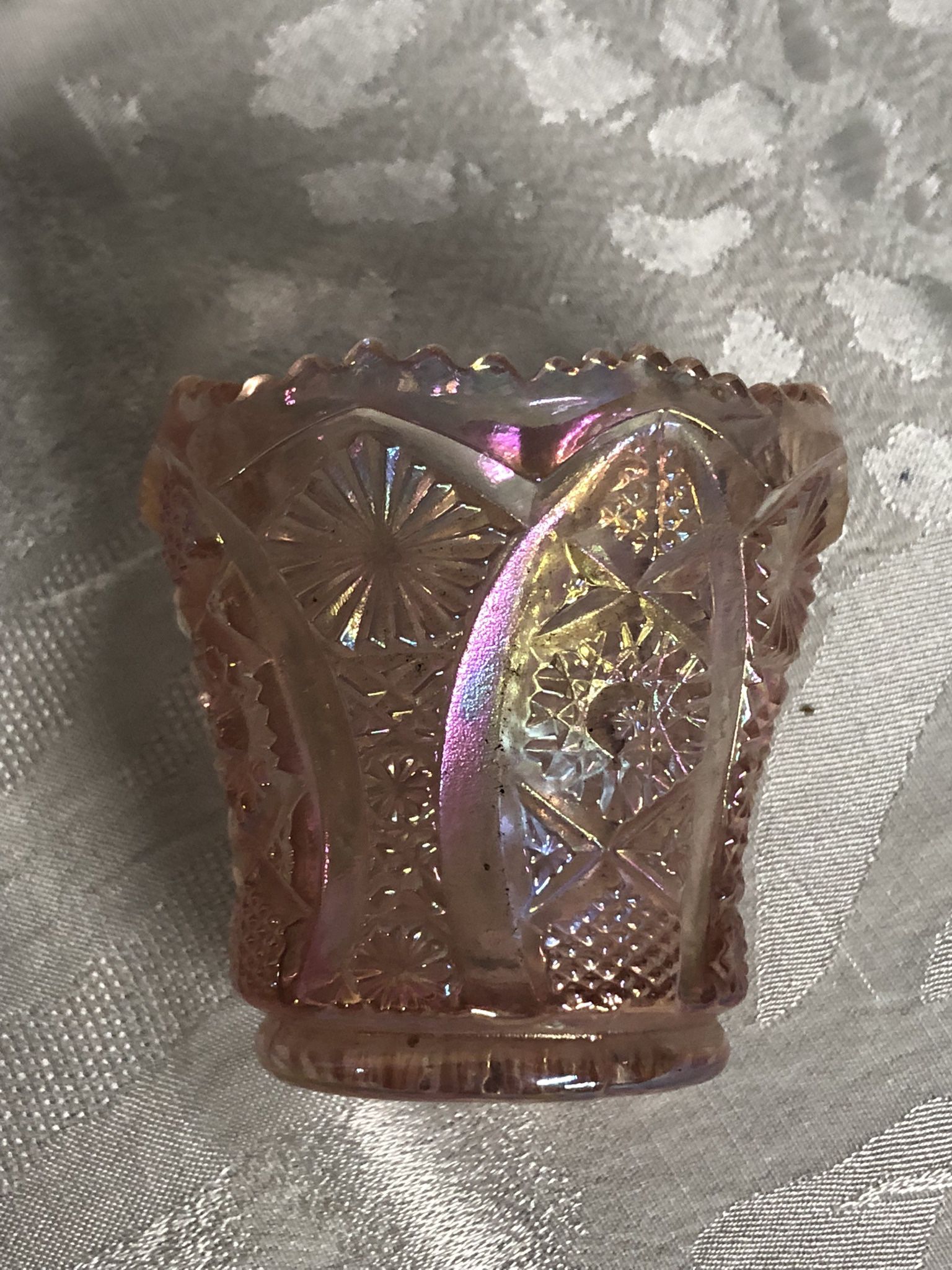 Vintage Pink Carnival Glass Toothpick Holder