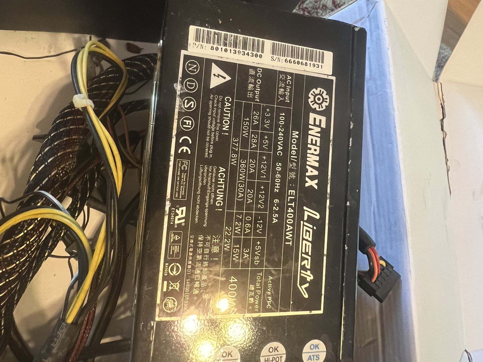 400 W Enermax Computer Power Supply With All Cable