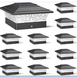 Solar Post Cap Lights Outdoor 12pack, Waterproof Solar Powered Deck Fence Post Lights Fit 4x4 Wood/Vinyl Posts, Black Deck Post Lights with Warm/Cool 