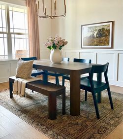 Dark Wood Dining Table with Bench