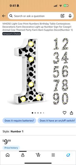 #1 cow print Marquee numbers