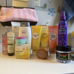 Lot Of Used Creams, Gels, Eyepatch, Cosmetics Bag 