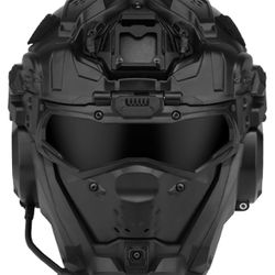 Willbebest Tactical Airsoft Helmet, Black High-end Paintball Full Face Mask Built-in HD Headset with 2 Pairs Goggles and Built-in Anti-Fog Fan for Out