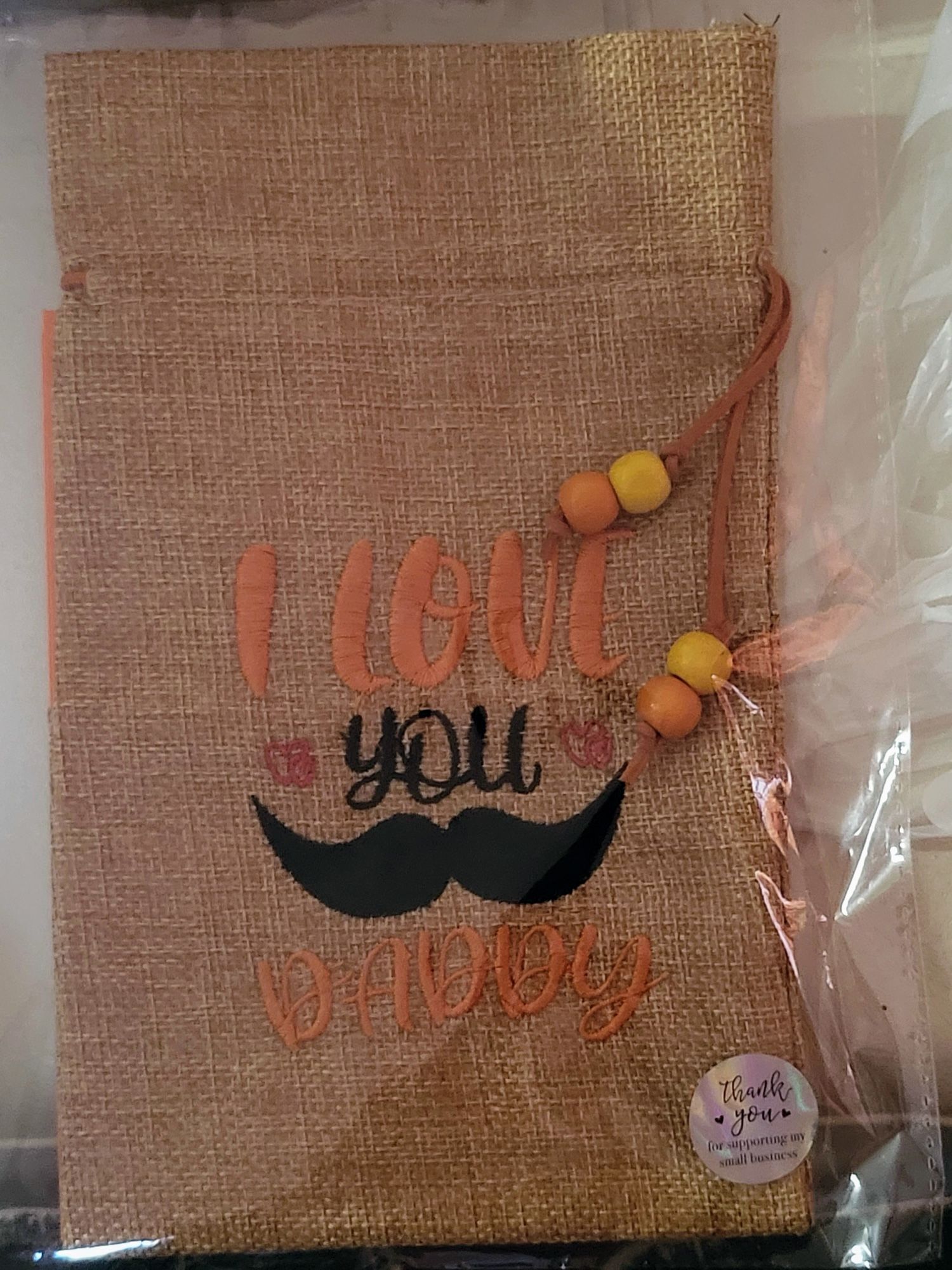 Rustic Brown, Black, Orange, Yellow And Red “I Love You Dad” Bottle Holder