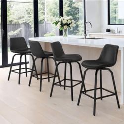 LUE BONA 360° Swivel Bar Stools Set of 4, 26 Inch Counter Height Bar Stools, Modern Faux Leather wit