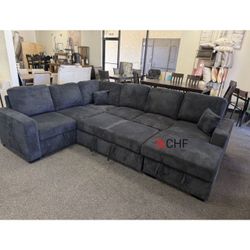 Corduroy 4-Piece Convertible Sectional
Sleeper Sofa, Chaise Storage, Sofa Storage & USB Port