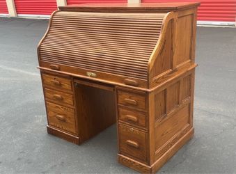 Vintage Oak Roll Top Desk with Drawers