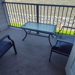 Outdoor patio set- glass table and 2 chairs