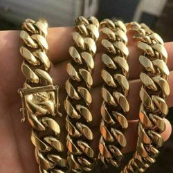 14MM Cuban Set 14K Gold Plated Doesn't Loses Color