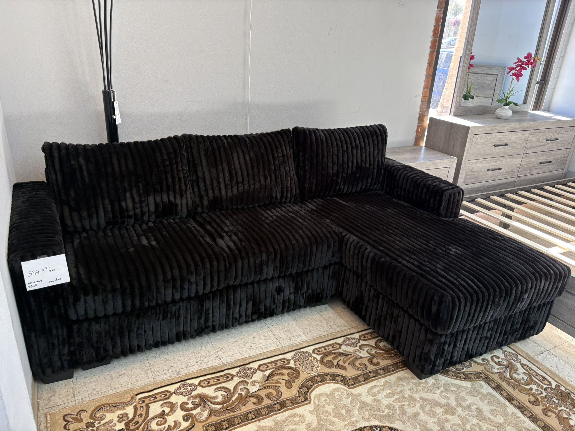 Small Grey Or Black Corduroy Sectional NEW