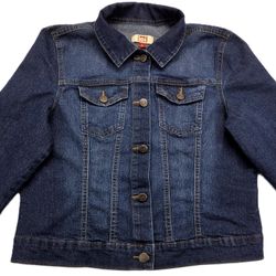 Vintage Lei Womens Dark Wash Denim Trucker Jacket L Blue Jean Jacket Classic Fit