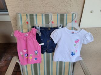 NEW...JEAN SHORTS & 2 TOPS...GIRL'S SIZE 12 MONTHS