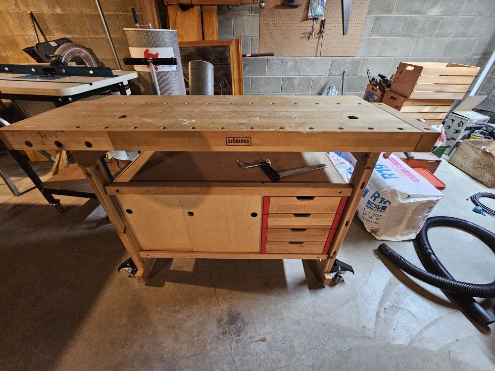 Sjobergs Woodworking Table, Rockler Table Router, Rockler Table Saw, Rockler Miter Saw, Dust Dog Vac System