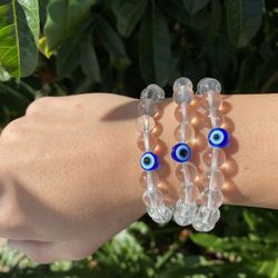 Clear Quartz/Evil Eye Bracelets 