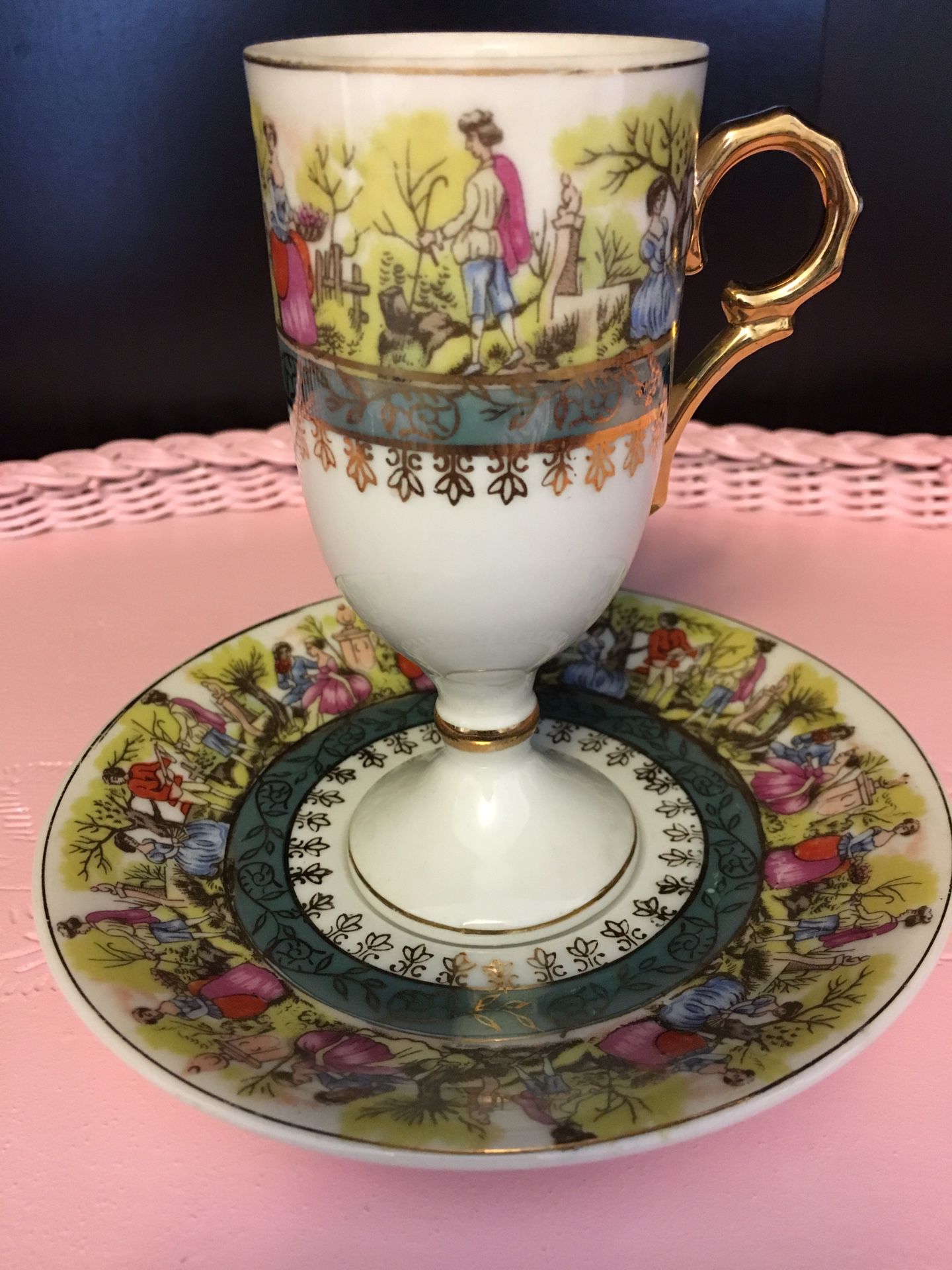 Fancy Couples Courting Vintage tea cup and saucer